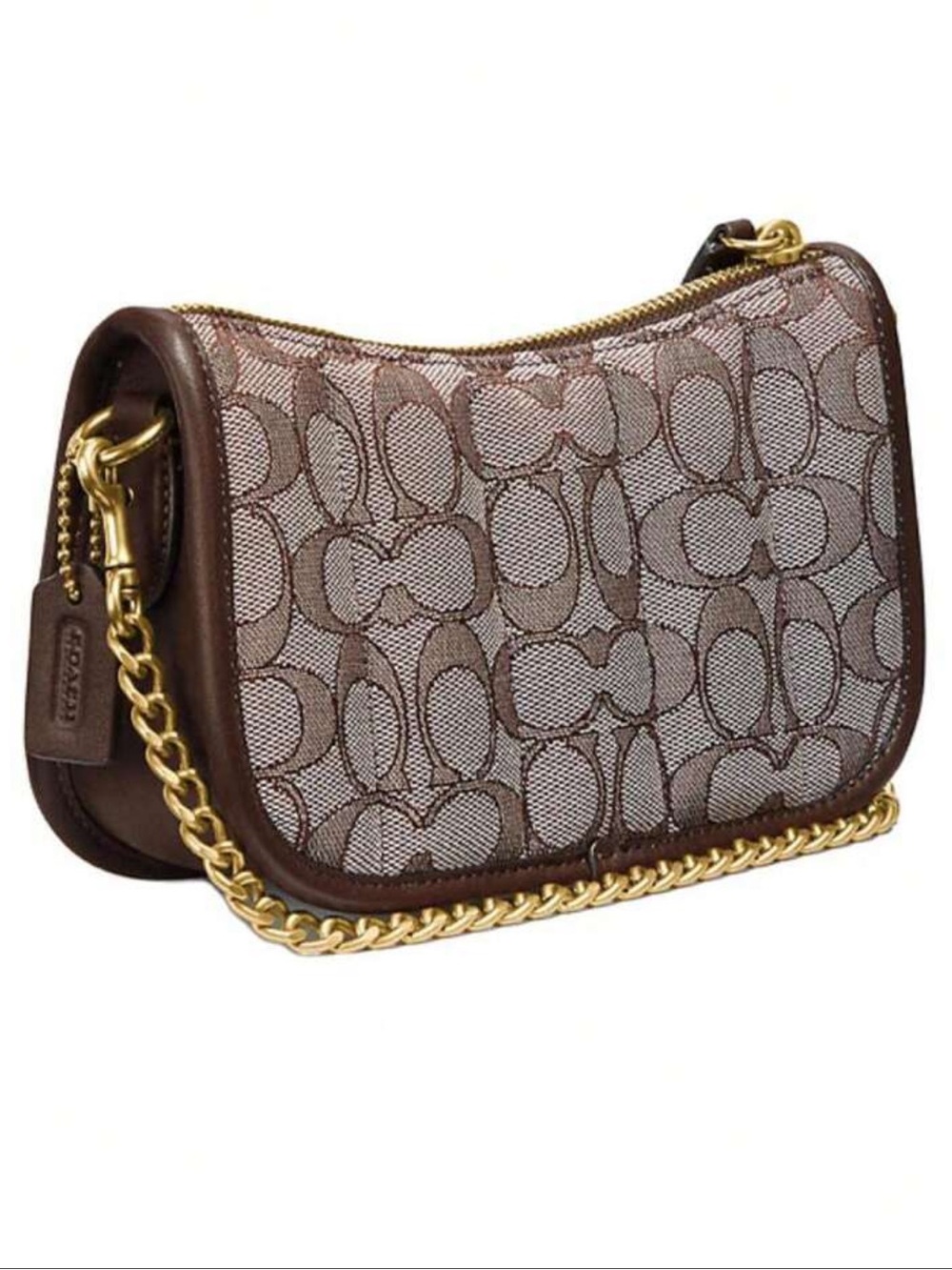 Coach Canvas Signature Shoulder Bag in Brown Canvas with Gold Chain & crossbody